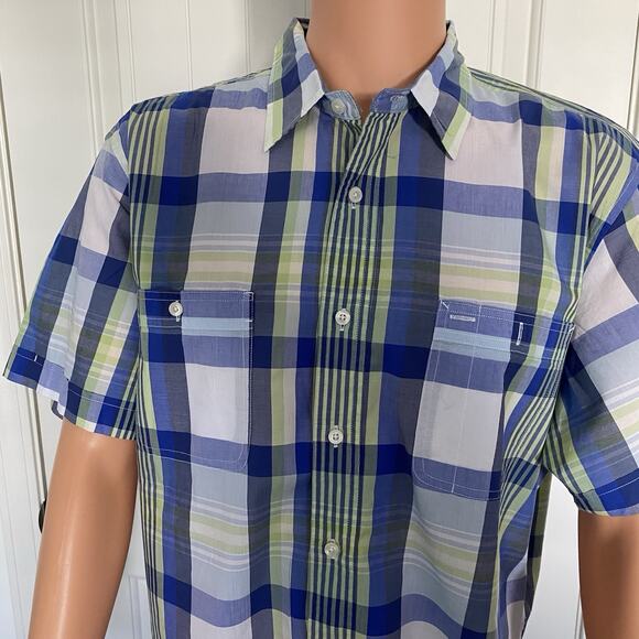 Nautica Plaid Shirt Men's LARGE Blue Green Short Sleeve Cotton - Picture 8 of 9